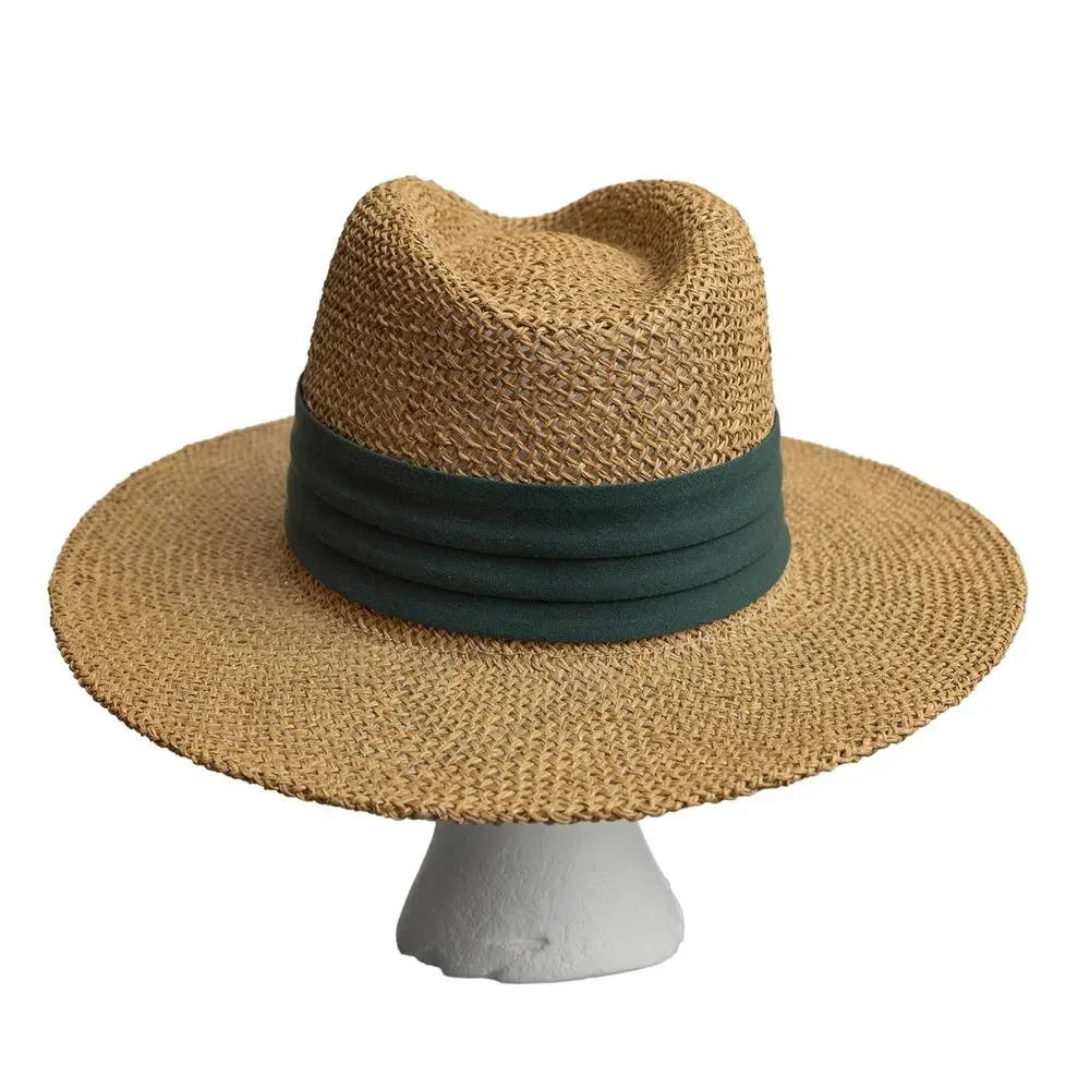 Vintage Straw Sun Hat w/ Green Fabric Havana Band - Made in USA - EUC - One Size - Picture 5 of 10